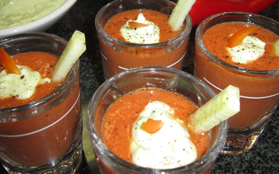 Gazpacho Shots with Avocado Crème